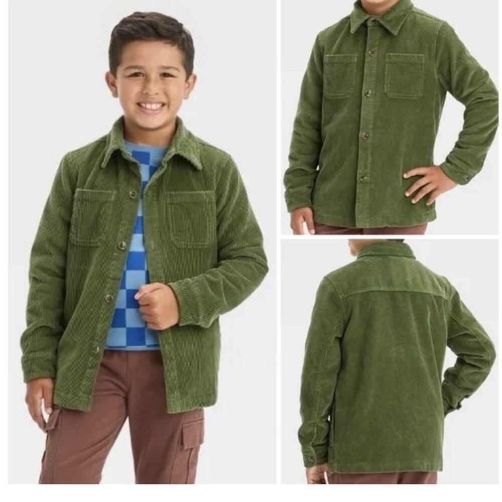 Cat And Jack Boys Long Sleeve Corduroy Green Button Down Jacket/Shirt New 6/7